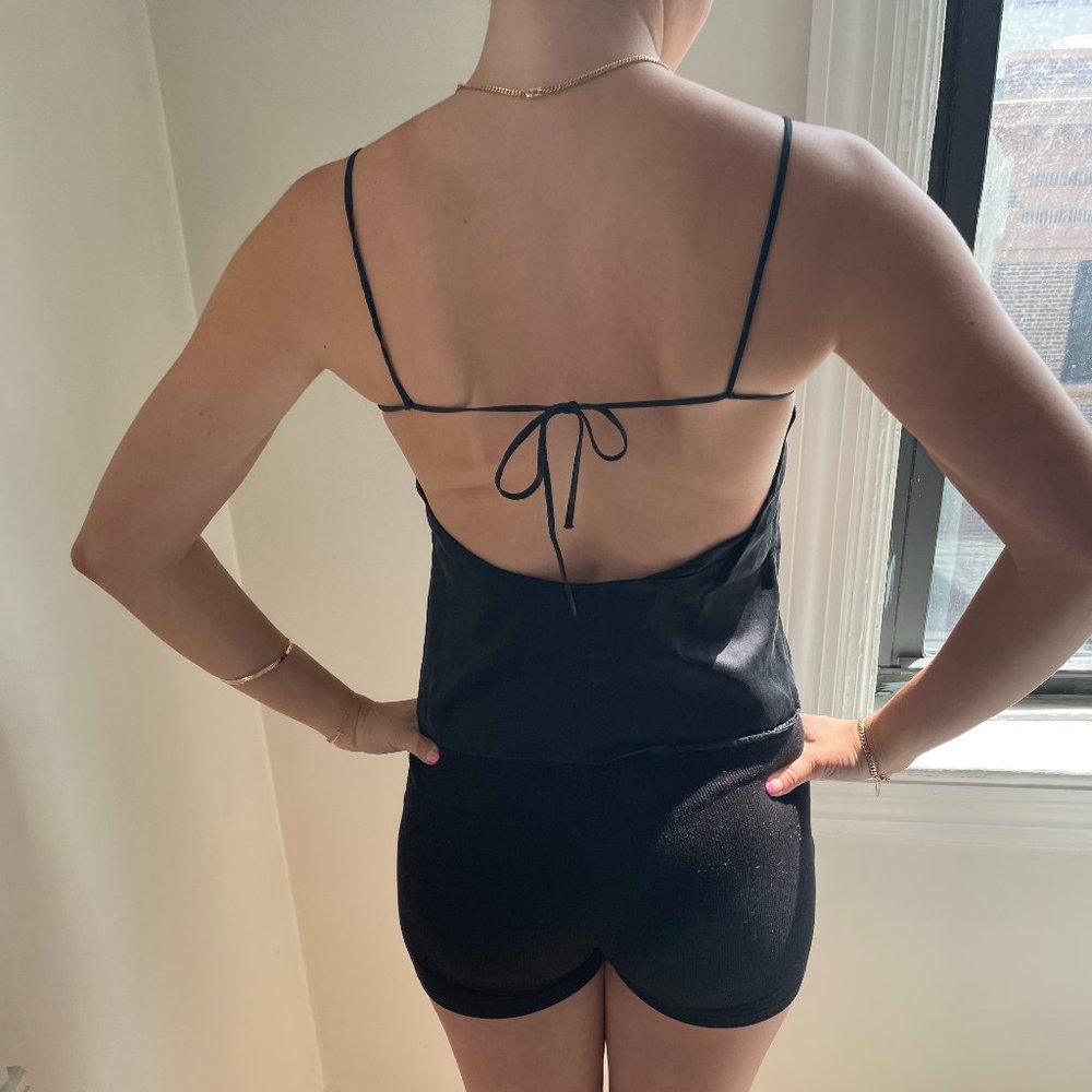 Reformation Silk Black Open Back Camisole